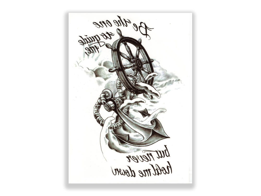 תעתוע קעקוע זמני גדול שחור לבן ימאי עוגן ים סערה סירה לב ים