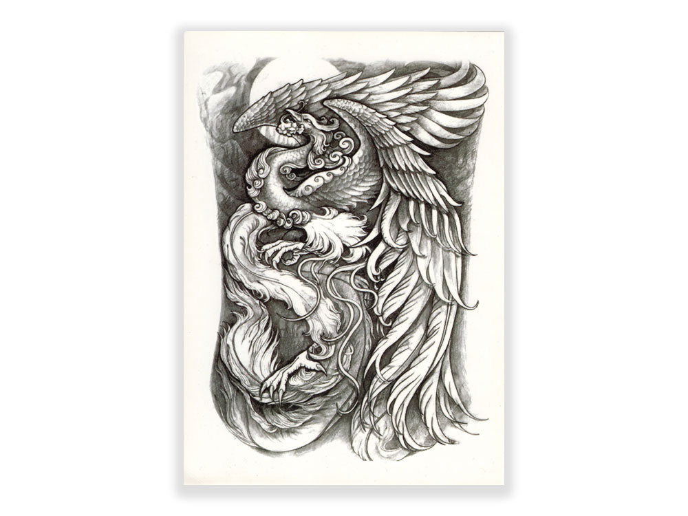 תעתוע קעקוע זמני גדול שחור לבן קלף נשר בסגנון עתיק