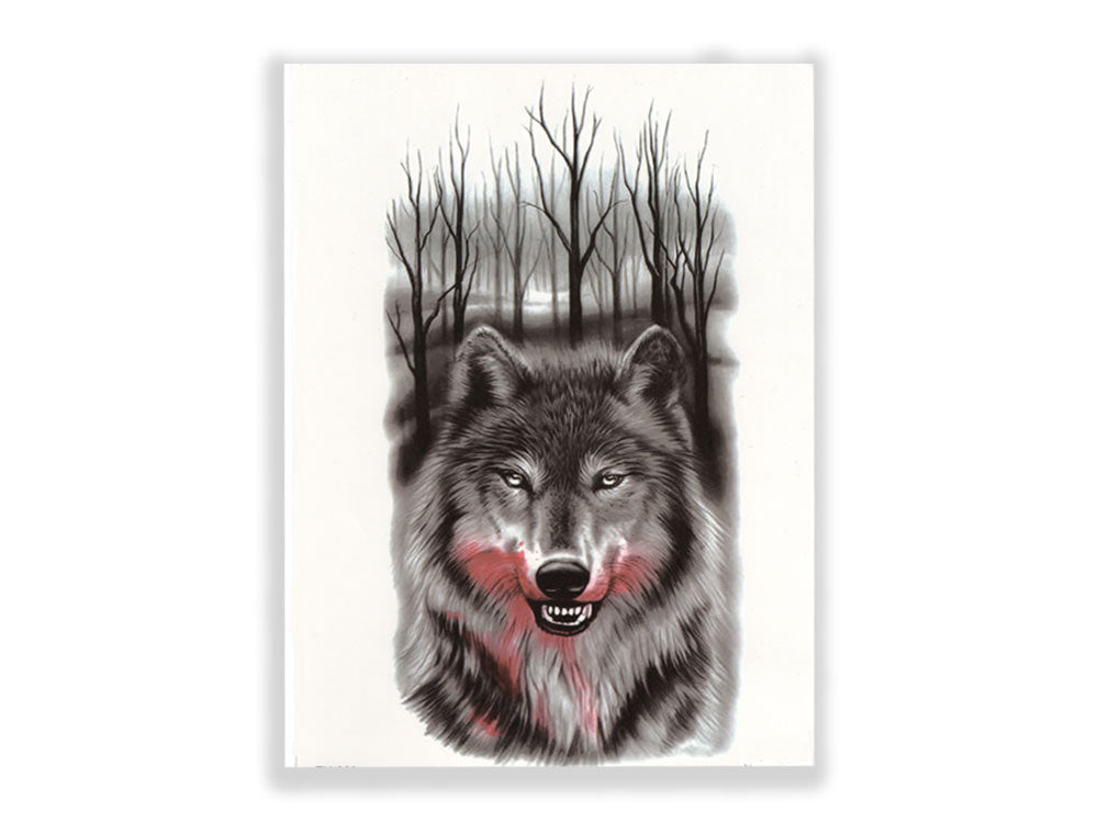 תעתוע קעקוע זמני גדול שחור לבן זאב טורף ביער ריאליסטי