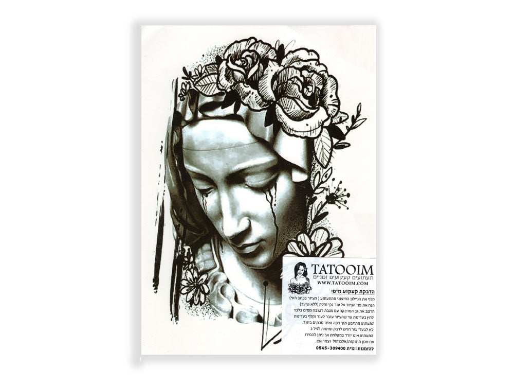 תעתוע קעקוע זמני גדול שחור לבן אישה אינדיאנית עם פרחים