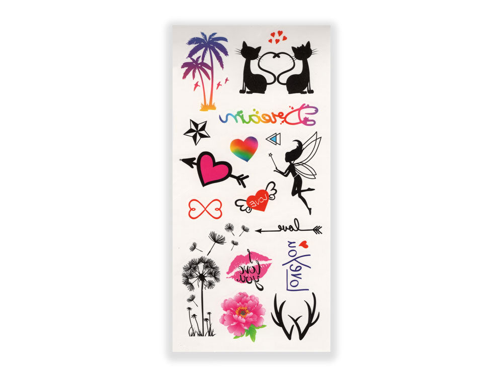 תעתוע קעקוע זמני בינוני צבעוני ילדים מיקס קעקועים קטנים פופ חתולים לבבות