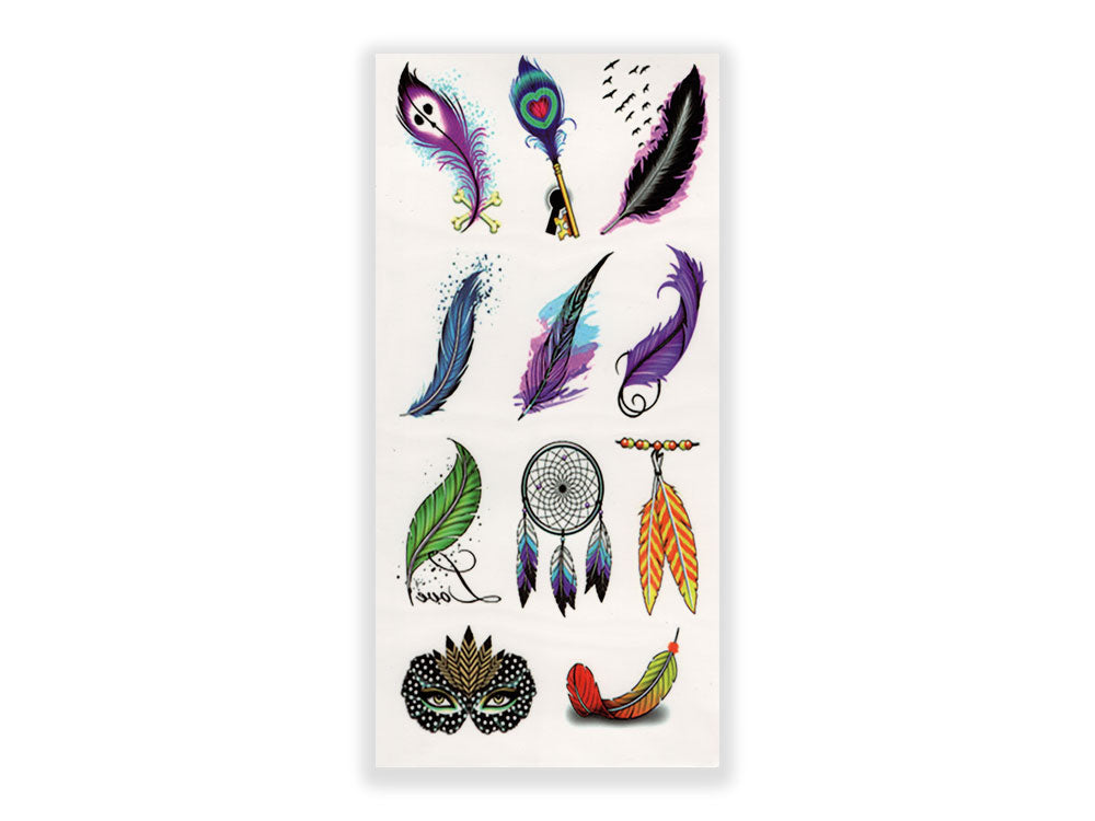 תעתוע קעקוע זמני בינוני צבעוני ילדים מיקס נוצות לוכד חלומות אינדיאני