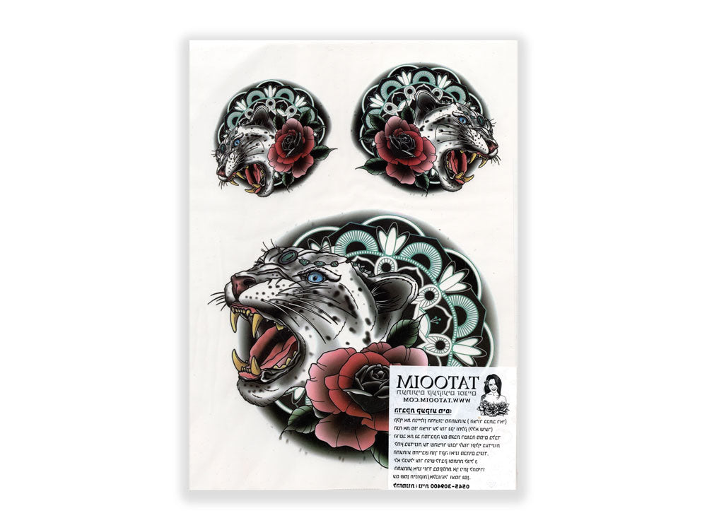 תעתוע קעקוע זמני גדול צבעוני שלישיית מנדלה נמרה עוצמתית עם ורדים