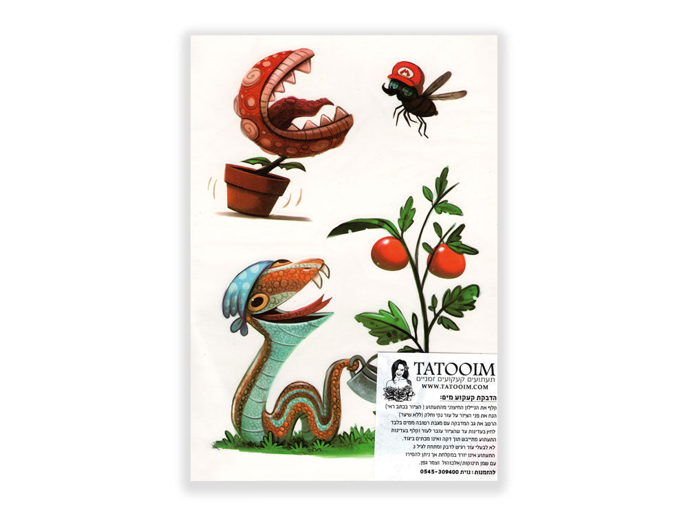 תעתוע קעקוע זמני גדול צבעוני ילדים מיקס קטנים חיות טבע צמחים נחש משחקי מחשב