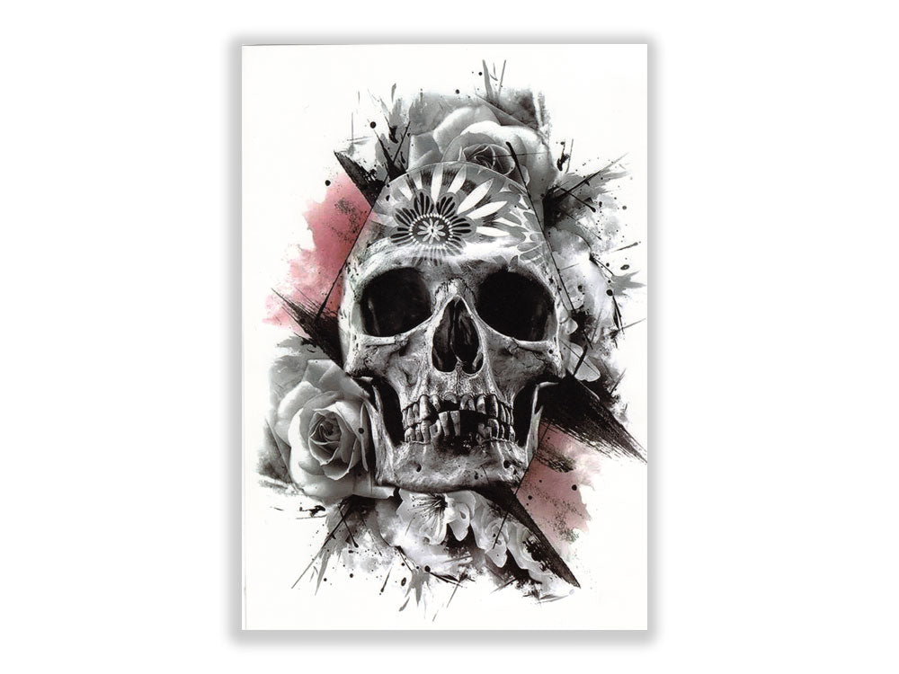 תעתוע קעקוע זמני גדול - גולגולת עם ורדים