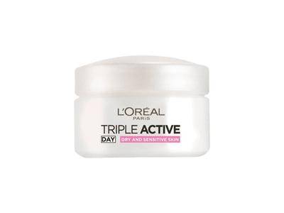 L'OREAL Triple Active Day Cream For Dry and Sensitive Skin קרם פנים ליום לעור יבש ועדין פעולה משולשת מבית לוריאל
