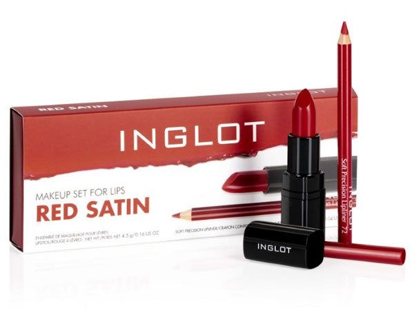 Inglot Makeup Set For Lipst Red Satin סט שפתיים הכולל ליפסטיק בגימור סאטן ועיפרון שפתיים תואם לאיפור מקצועי מבית אינגלוט