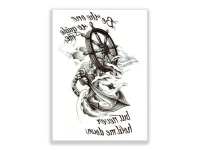 תעתוע קעקוע זמני גדול שחור לבן ימאי עוגן ים סערה סירה לב ים