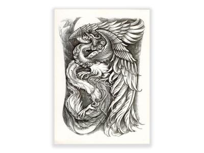 תעתוע קעקוע זמני גדול שחור לבן קלף נשר בסגנון עתיק