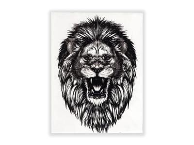 תעתוע קעקוע זמני גדול שחור לבן אריה שואג גדול גב