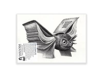 תעתוע קעקוע זמני גדול שחור לבן ינשוף כפניים ספר ספרות