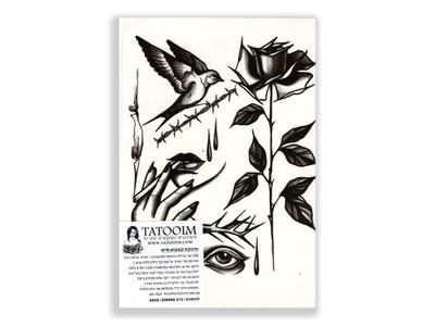 תעתוע קעקוע זמני גדול שחור לבן מיקס אישה ורד סנונית קוצים