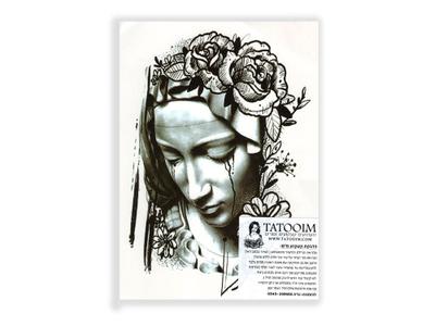 תעתוע קעקוע זמני גדול שחור לבן אישה אינדיאנית עם פרחים