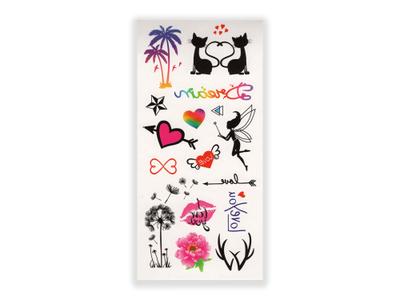 תעתוע קעקוע זמני בינוני צבעוני ילדים מיקס קעקועים קטנים פופ חתולים לבבות