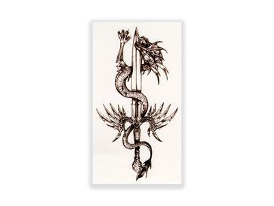 תעתוע קעקוע זמני בינוני שחור לבן סגנון אפל דרקון עם פגיון