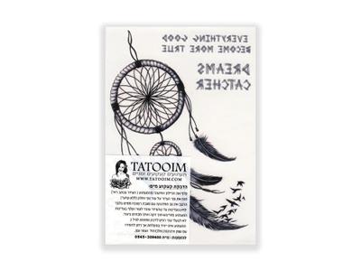 תעתוע קעקוע זמני בינוני שחור לבן לוכד חלומות אינדיאני נוצות