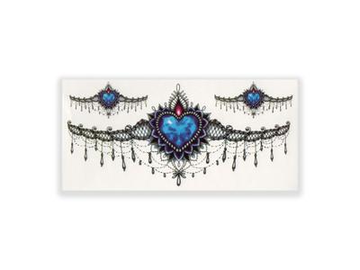 תעתוע קעקוע זמני בינוני צבעוני שרשרת ושני צמידים סגנון גותי קריסטל כחול דמוי תחרה