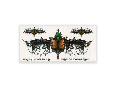 תעתוע קעקוע זמני בינוני צבעוני חזה ידיים קישוט סגנון גותי פרפר צהוב דמוי תחרה