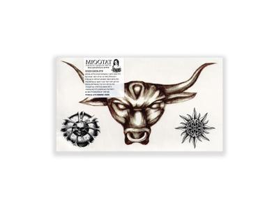 תעתוע קעקוע זמני בינוני שחור לבן סמלים ויקינגים שור עם קרניים