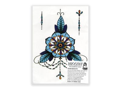 תעתוע קעקוע זמני גדול שרשרת צמיד צבעוני פרח מנדלה כחול עם עיטורי תחרה