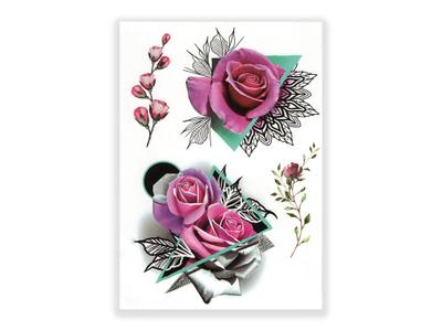 תעתוע קעקוע זמני גדול צבעוני מיקס ורדים ומנדלה גאומטרי