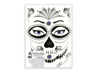 4-תעתוע קעקוע זמני גדול צבעוני פרצוף מסכה תחפושת גולגולת מקסיקנית ליל כל המתים