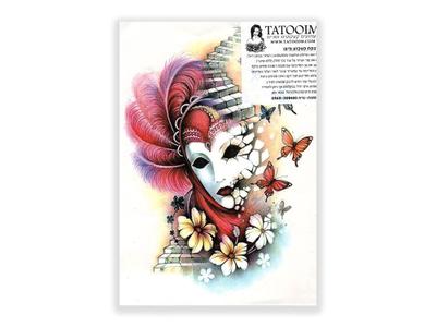 תעתוע קעקוע זמני גדול צבעוני תחפושת תיאטרון מסכה לבנה צבעי מים