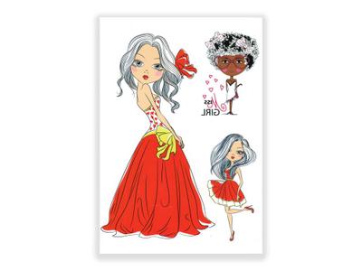 תעתוע קעקוע זמני גדול צבעוני ילדים מיקס נערה בשמלת ערב נשף