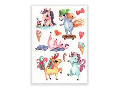 תעתוע קעקוע זמני גדול צבעוני ילדים ציור צבעי מים חדי קרן אגדות