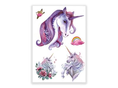 תעתוע קעקוע זמני גדול צבעוני ילדים סוסים מהאגדות ציור חד קרן קשת בענן