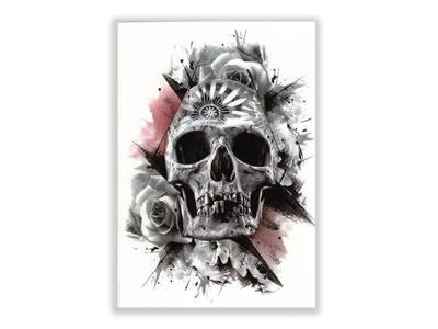 תעתוע קעקוע זמני גדול - גולגולת עם ורדים