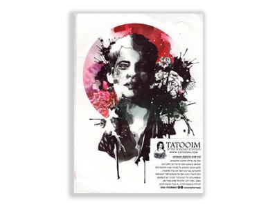 תעתוע קעקוע זמני גדול שחור לבן צבעי מים ציור בסגנון יפני ילד שחור אדום